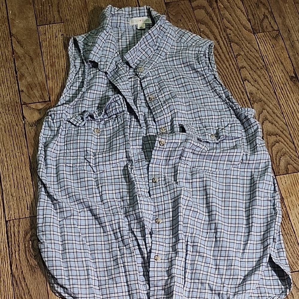 Ultra Flirt Sleeveless Plaid Button-Down Shirt